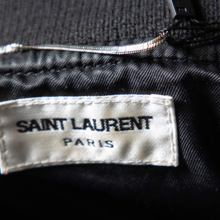 Pre Owned Saint Laurent Black Wool Leather Detailed Teddy Jacket M