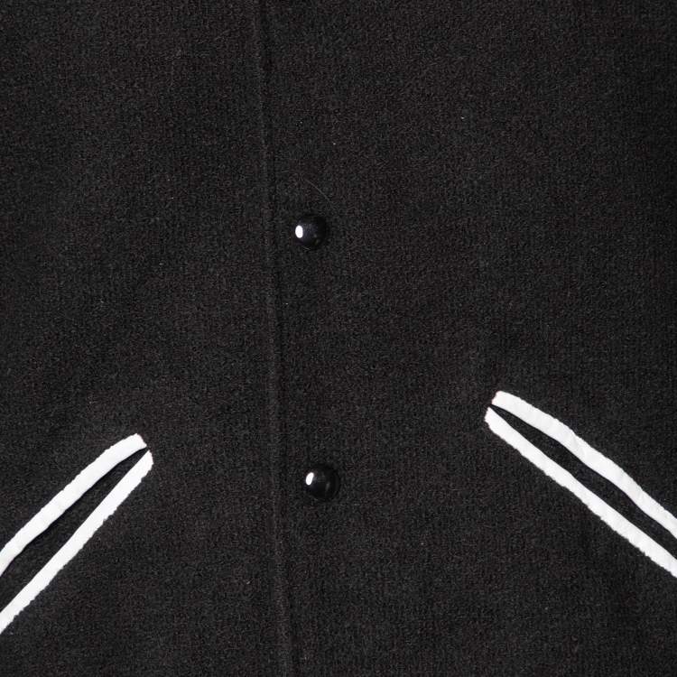 Pre Owned Saint Laurent Black Wool Leather Detailed Teddy Jacket M