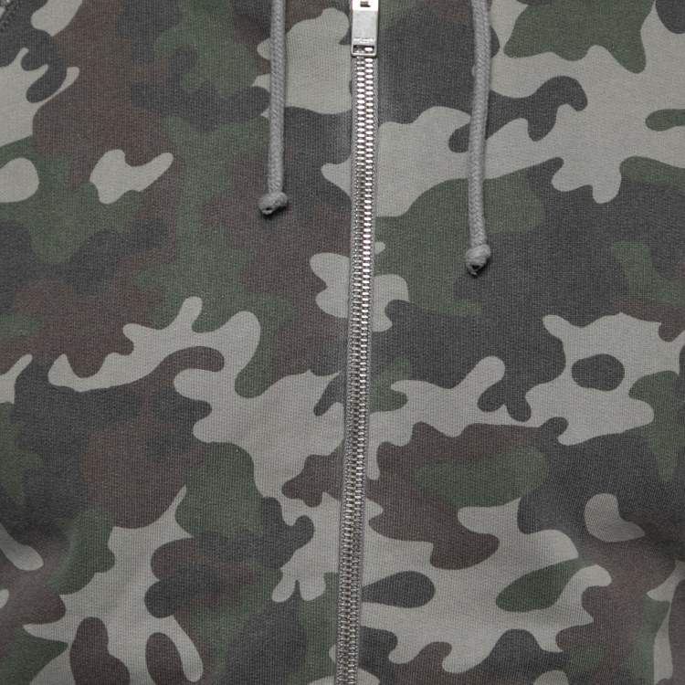 Pre Owned Saint Laurent Grey Camouflage Print Distressed Cotton Hoodie XL