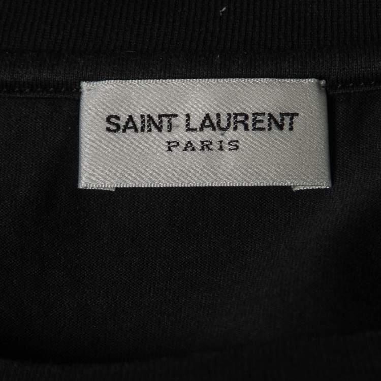 Pre Owned Saint Laurent Black Logo Print Cotton Crew Neck T-Shirt S