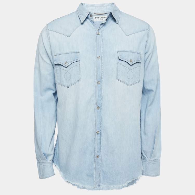 Pre Owned Saint Laurent Light Blue Denim Full Sleeve Shirt XL