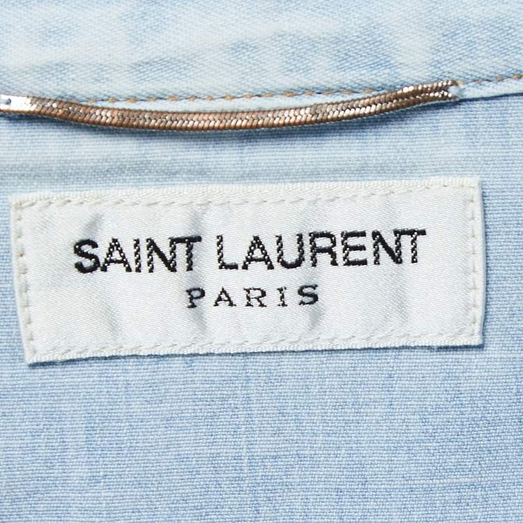 Pre Owned Saint Laurent Light Blue Denim Full Sleeve Shirt XL