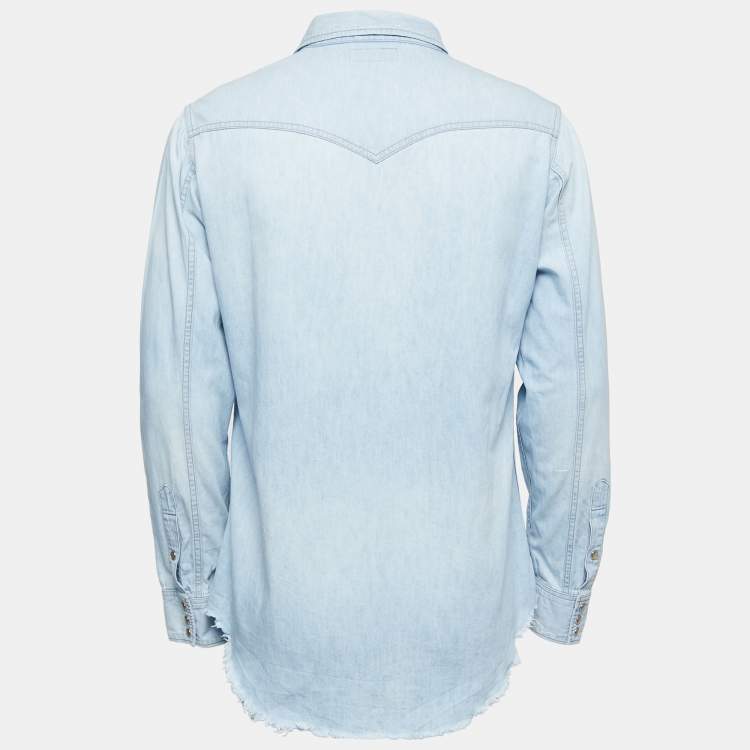 Pre Owned Saint Laurent Light Blue Denim Full Sleeve Shirt XL