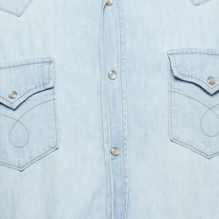 Pre Owned Saint Laurent Light Blue Denim Full Sleeve Shirt XL