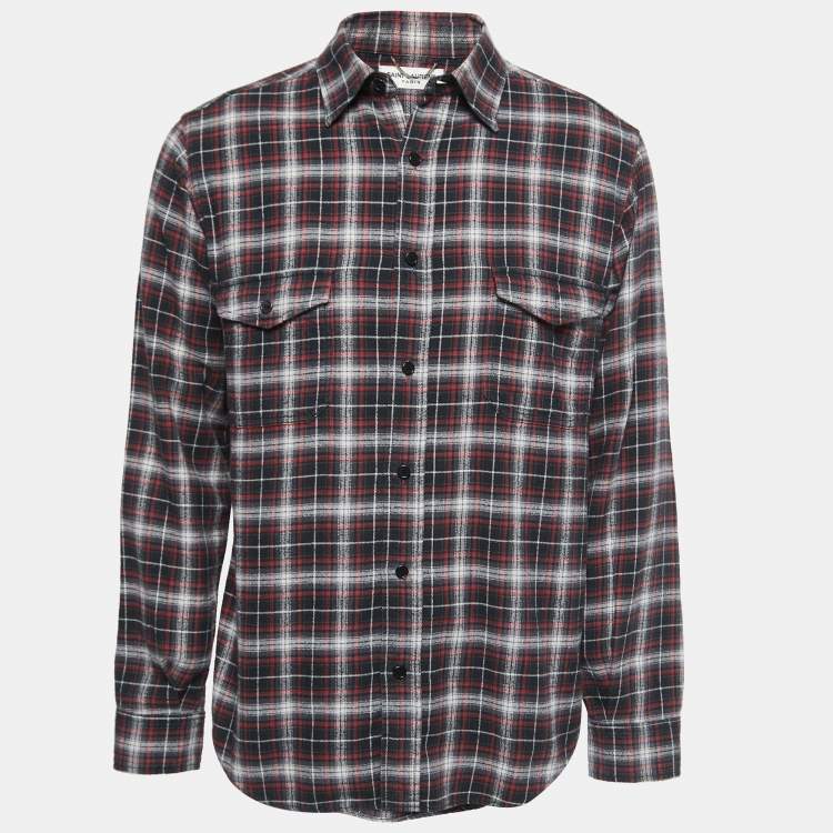Pre Owned Saint Laurent Grey Plaid Cotton Full Sleeve Shirt XL