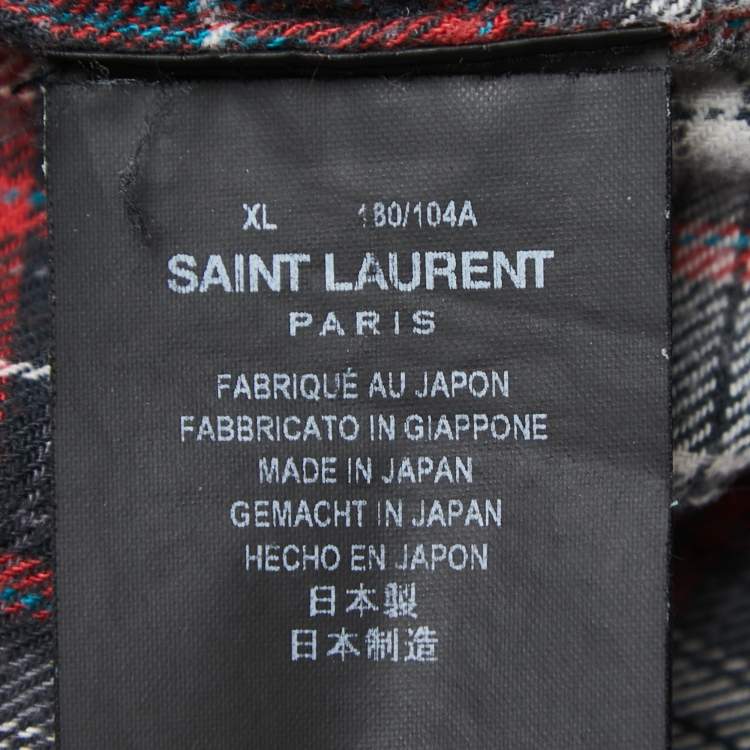 Pre Owned Saint Laurent Grey Plaid Cotton Full Sleeve Shirt XL