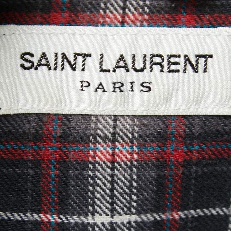 Pre Owned Saint Laurent Grey Plaid Cotton Full Sleeve Shirt XL