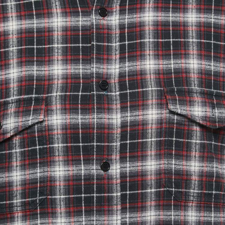 Pre Owned Saint Laurent Grey Plaid Cotton Full Sleeve Shirt XL