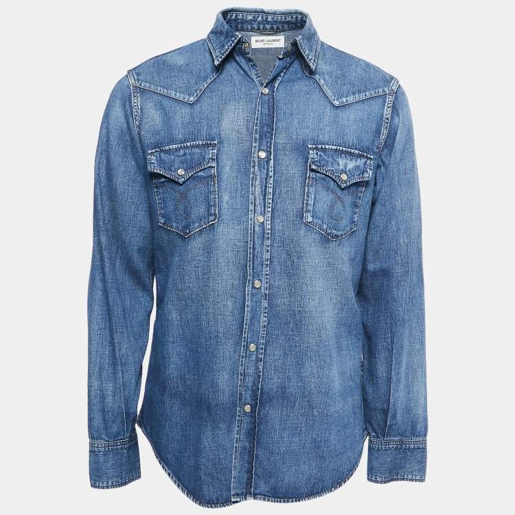 Pre Owned Saint Laurent Blue Denim Classic Full Sleeve Shirt XL