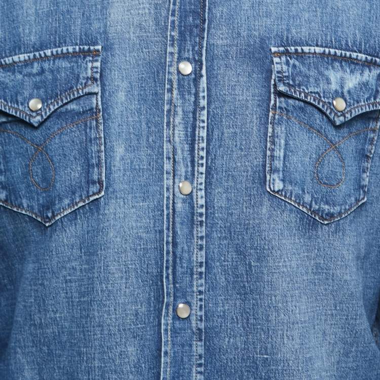 Pre Owned Saint Laurent Blue Denim Classic Full Sleeve Shirt XL