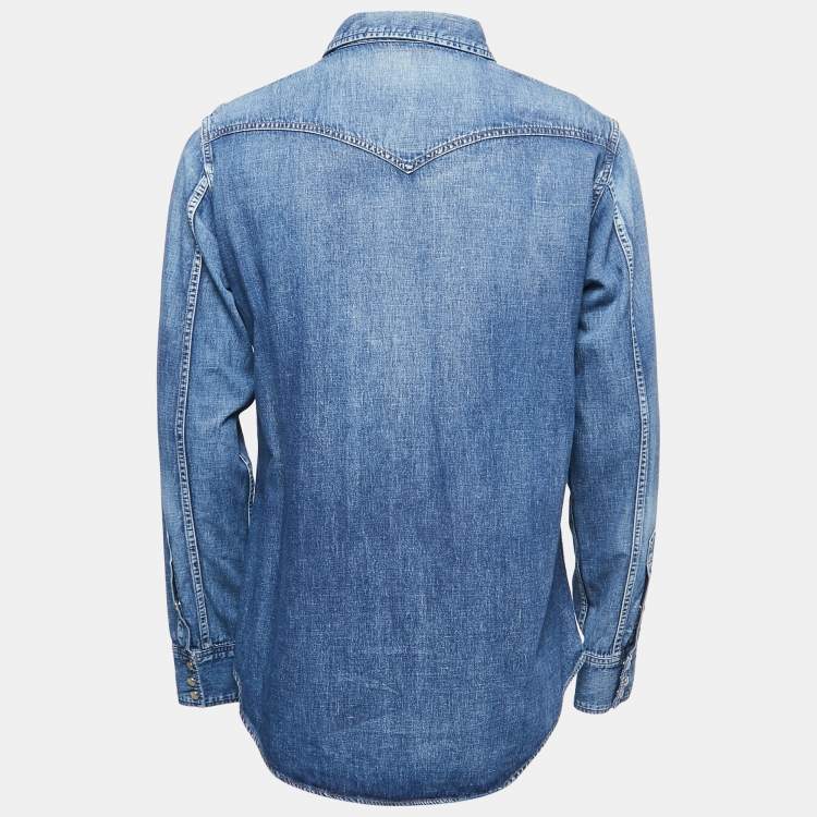 Pre Owned Saint Laurent Blue Denim Classic Full Sleeve Shirt XL