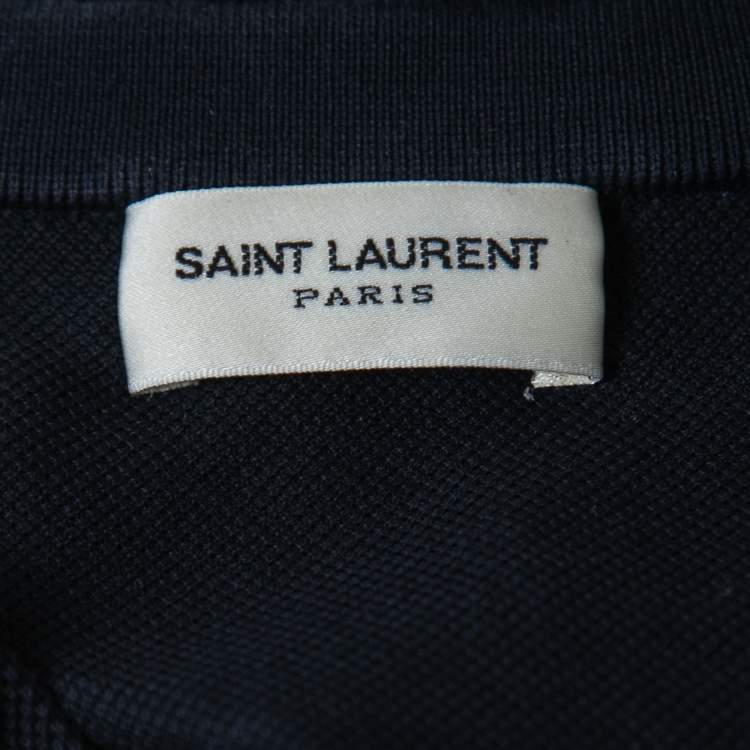 Pre Owned Saint Laurent Navy Blue Cotton Pique Polo T-Shirt XL