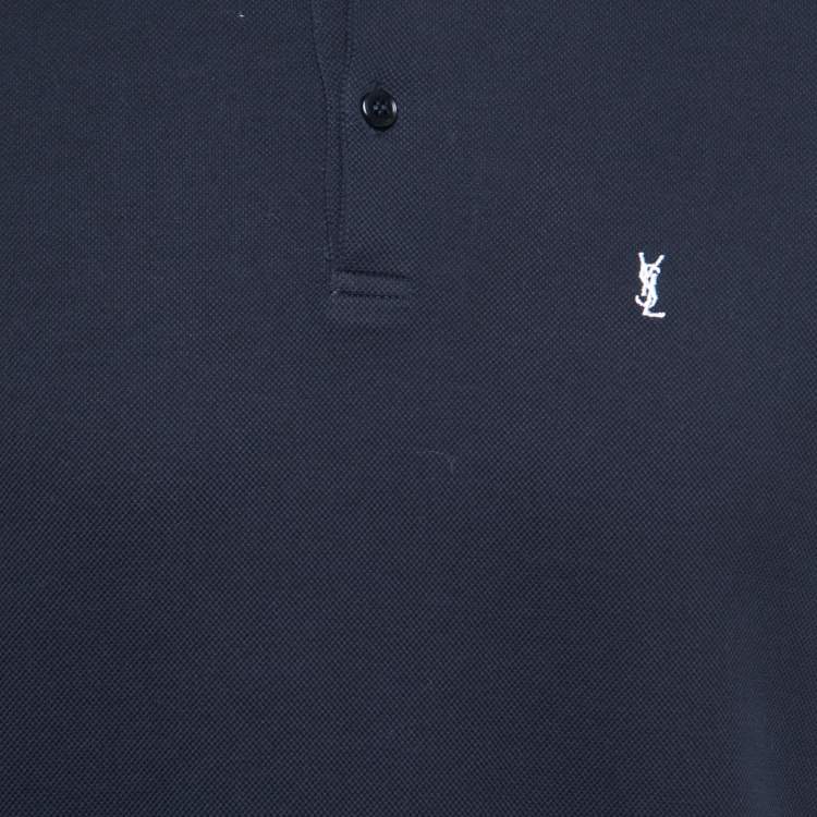 Pre Owned Saint Laurent Navy Blue Cotton Pique Polo T-Shirt XL