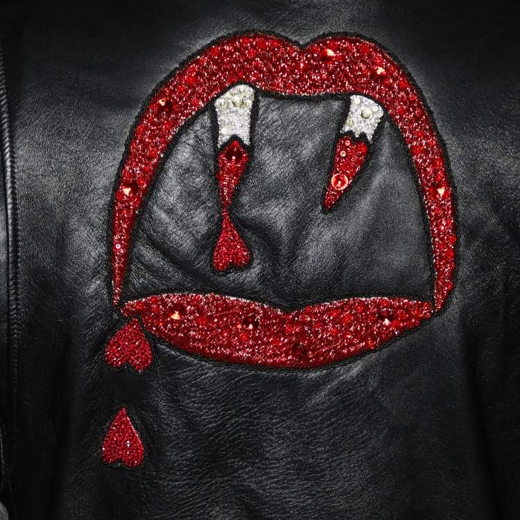 Pre Owned Saint Laurent Black Leather Embellished Biker Jacket M