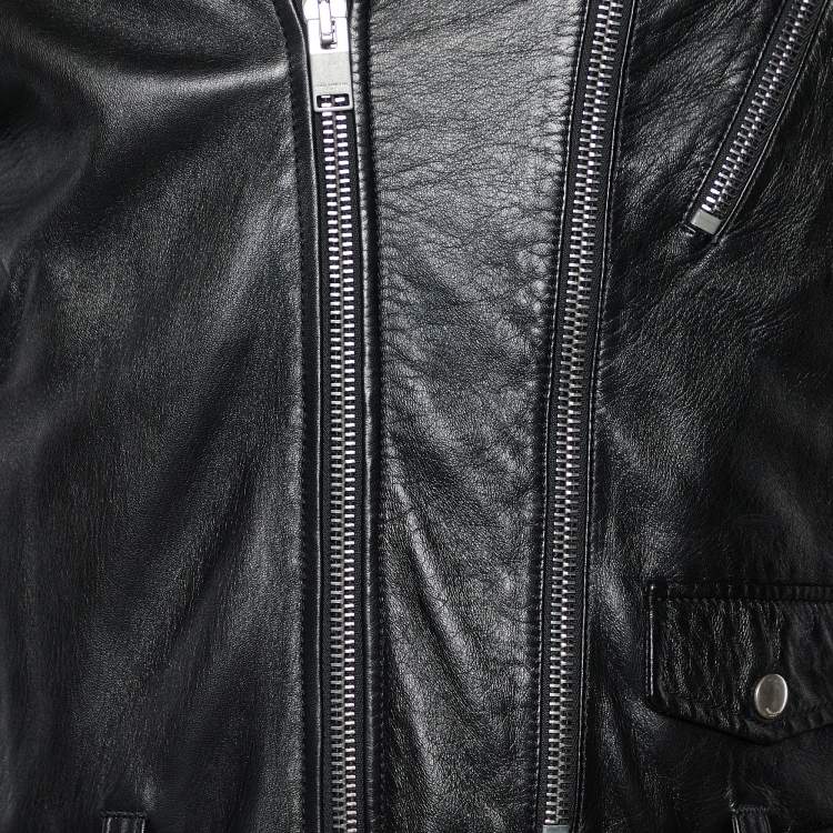 Pre Owned Saint Laurent Black Leather Embellished Biker Jacket M