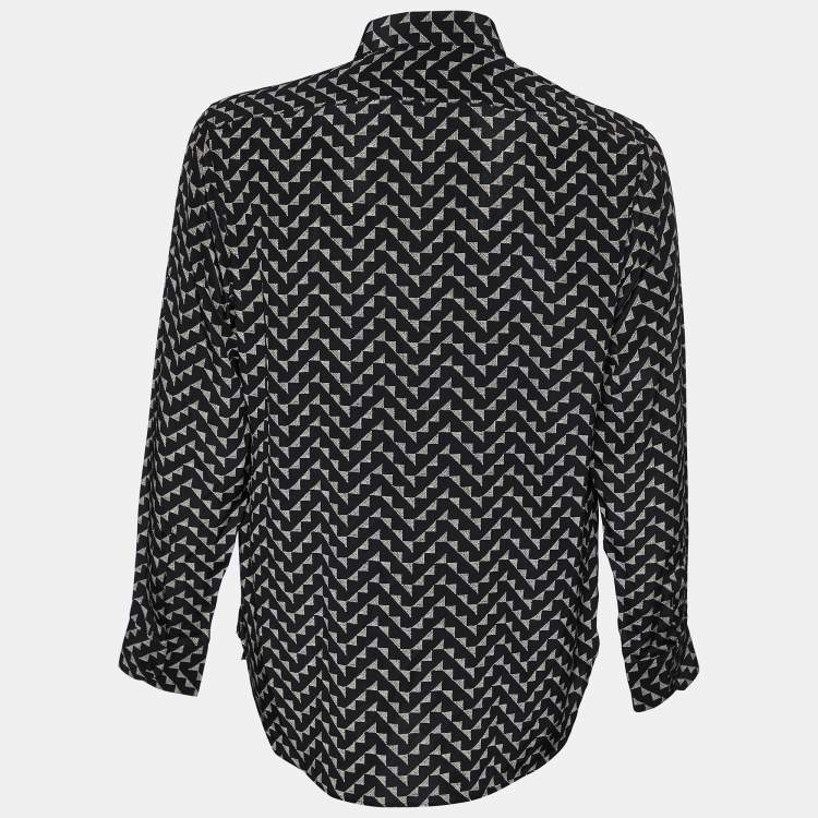 Pre Owned Saint Laurent Black Printed Silk Button Front Shirt L