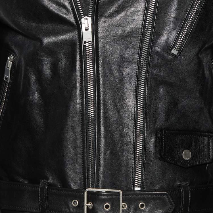 Pre Owned Saint Laurent Black Leather Biker Jacket M