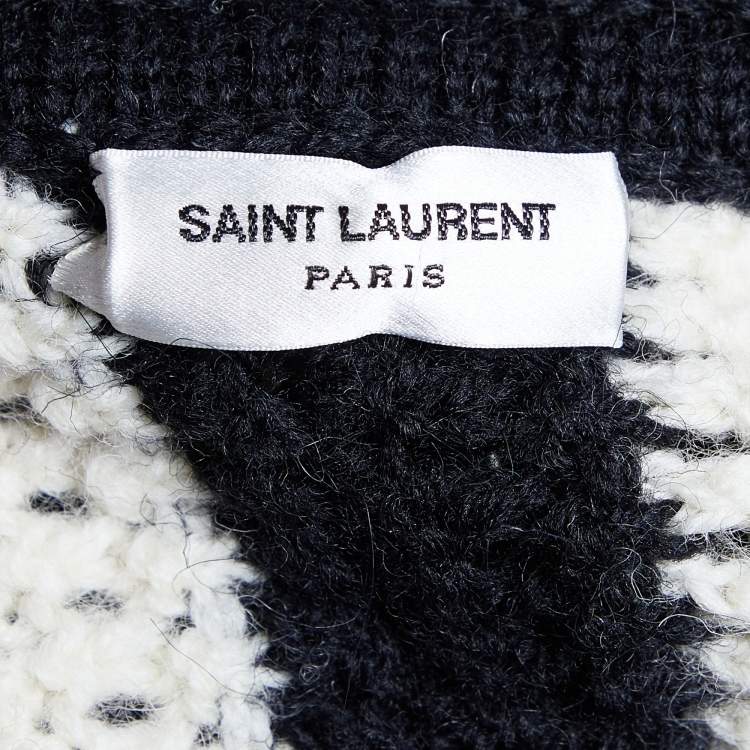 Pre Owned Saint Laurent Monochrome Striped Crochet-knit Wool Hooded Cardigan S