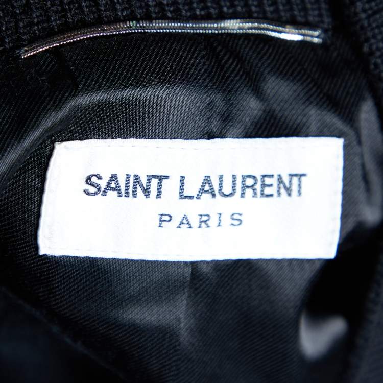 Pre Owned Saint Laurent Black Camu Printed Cotton Blend Teddy Jacket M