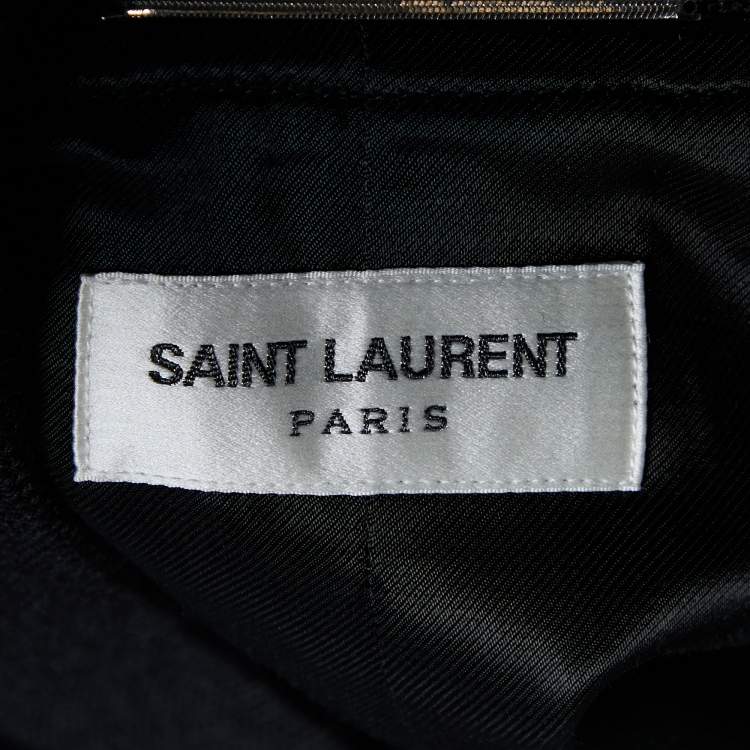 Pre Owned Saint Laurent Black Satin Embellished Bomber Jacket M