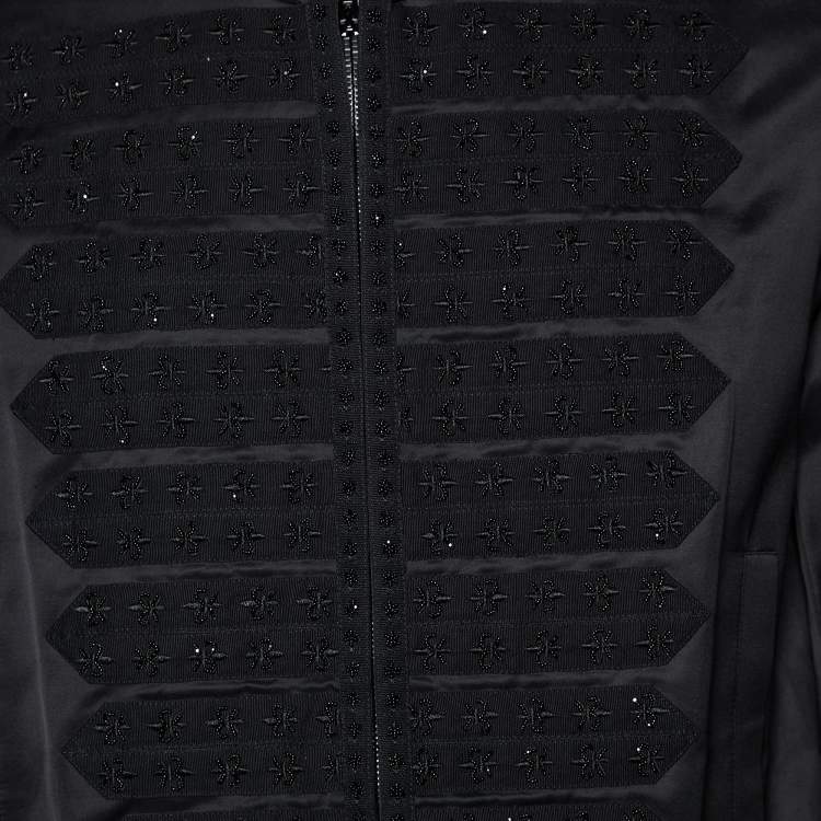 Pre Owned Saint Laurent Black Satin Embellished Bomber Jacket M