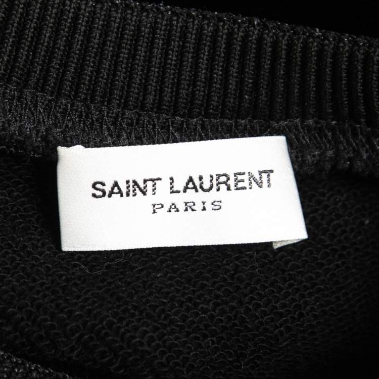 Pre Owned Saint Laurent Black Lacquer Coated Cotton Crew Neck Sweatshirt XS