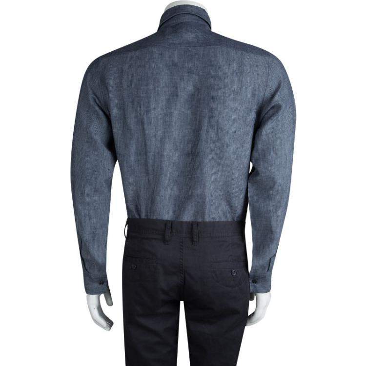 Pre Owned Saint Laurent Paris Grey Checkered Linen Long Sleeve Button Front Shirt S