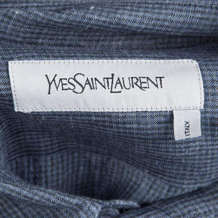 Pre Owned Saint Laurent Paris Grey Checkered Linen Long Sleeve Button Front Shirt S