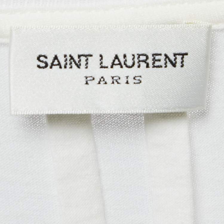 Pre Owned Saint Laurent Paris Off-White Snake Print Cotton Crew Neck Surf Fit T-Shirt S
