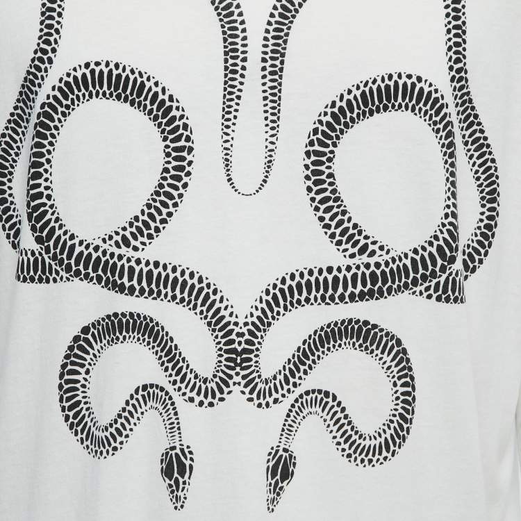 Pre Owned Saint Laurent Paris Off-White Snake Print Cotton Crew Neck Surf Fit T-Shirt S