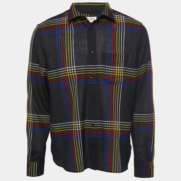 Pre Owned Saint Laurent Black Striped Wool Button Front Full Sleeve Shirt M