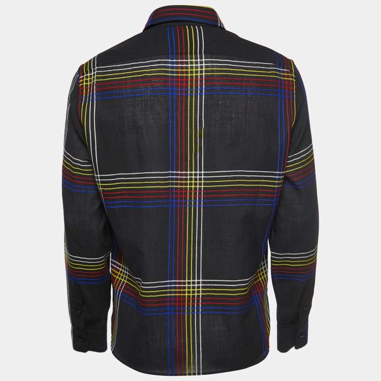 Pre Owned Saint Laurent Black Striped Wool Button Front Full Sleeve Shirt M