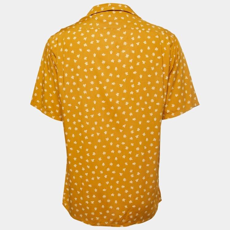 Pre Owned Saint Laurent Paris Mustard Yellow Floral All-Over Motif Crepe Button Front Half Sleeve Shirt M
