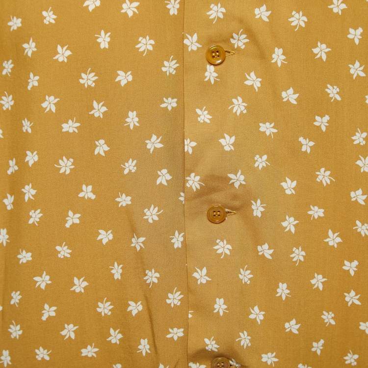 Pre Owned Saint Laurent Paris Mustard Yellow Floral All-Over Motif Crepe Button Front Half Sleeve Shirt M
