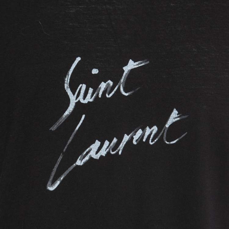 Pre Owned Saint Laurent Black Signature Logo Print Cotton Crew Neck T-Shirt M