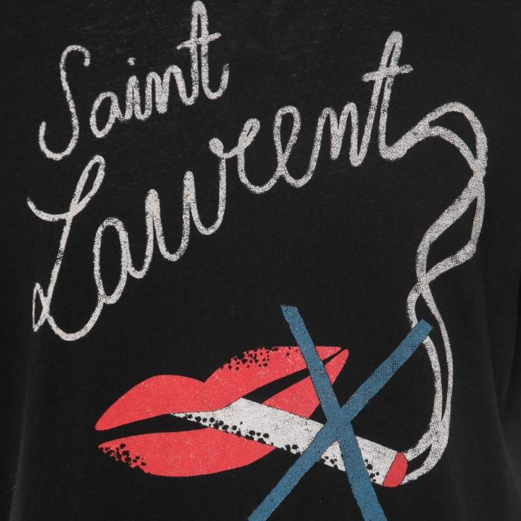 Pre Owned Saint Laurent Black Smoking Kills Print Cotton Crew Neck T-Shirt S