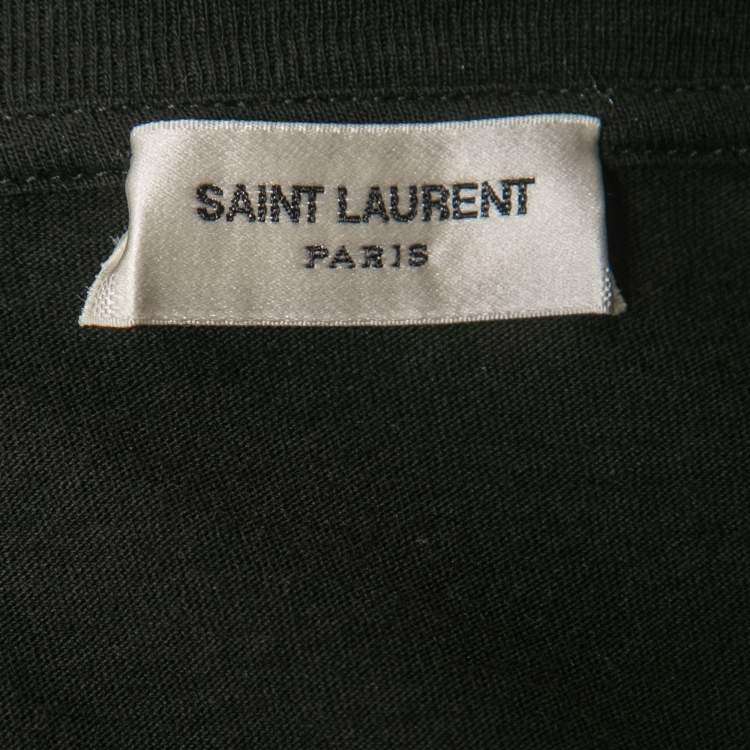 Pre Owned Saint Laurent Paris Black Stars Archive Logo Print Cotton Crew Neck T-Shirt M