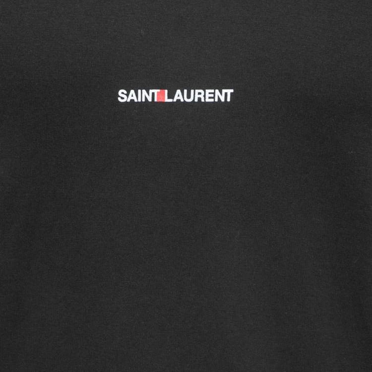 Pre Owned Saint Laurent Black Washed Logo Print Crew Neck Half Sleeve T-Shirt S