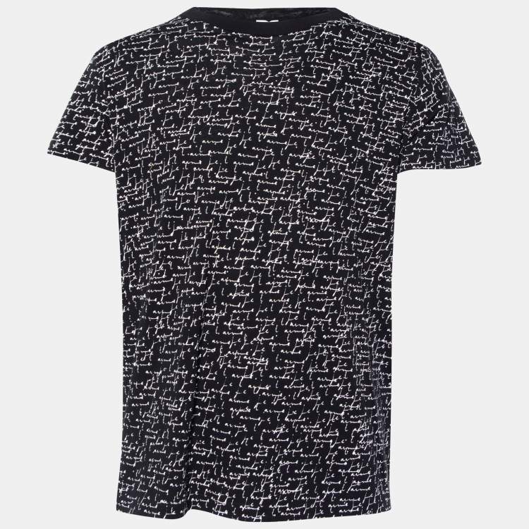 Pre Owned Saint Laurent Black Printed Cotton Crewneck T-Shirt M