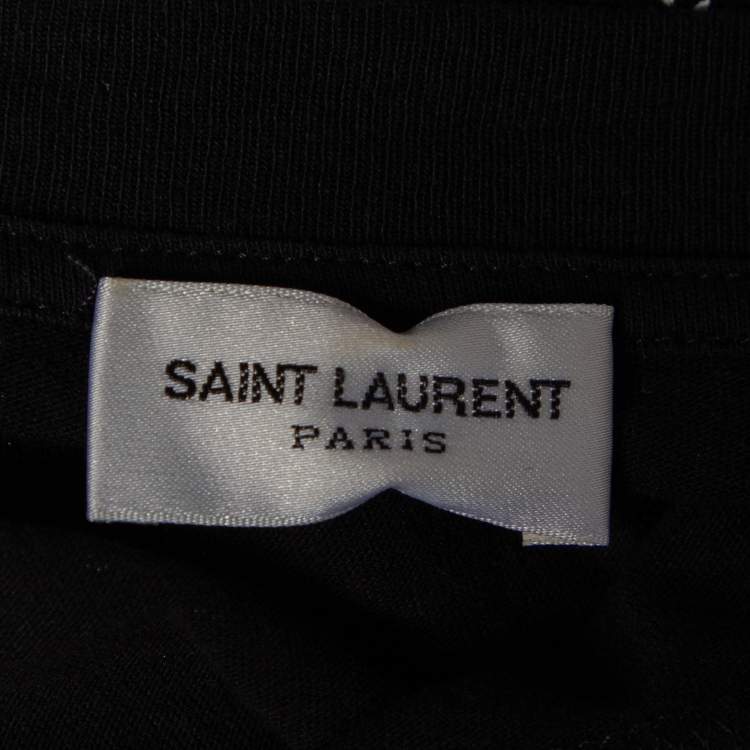 Pre Owned Saint Laurent Black Printed Cotton Crewneck T-Shirt M