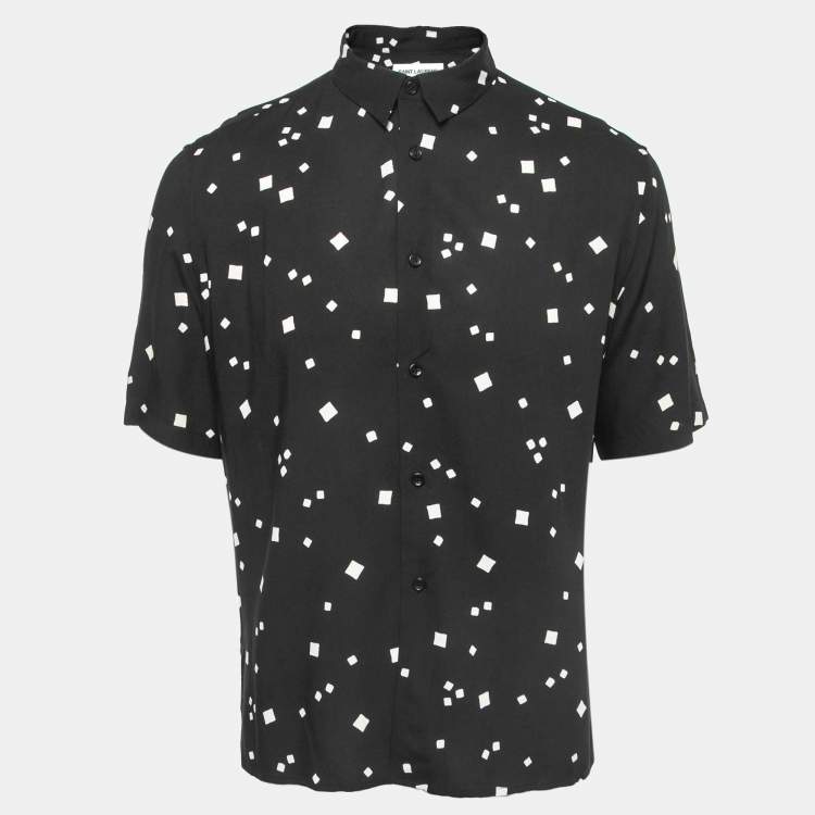 Pre Owned Saint Laurent Black Printed Viscose Short Sleeve Shirt M