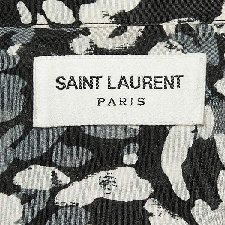 Pre Owned Saint Laurent Paris Black Leopard Printed Silk Short Sleeve Shirt S