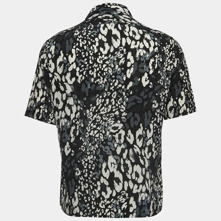 Pre Owned Saint Laurent Paris Black Leopard Printed Silk Short Sleeve Shirt S