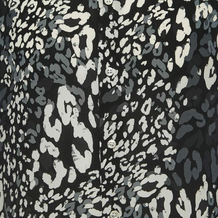 Pre Owned Saint Laurent Paris Black Leopard Printed Silk Short Sleeve Shirt S