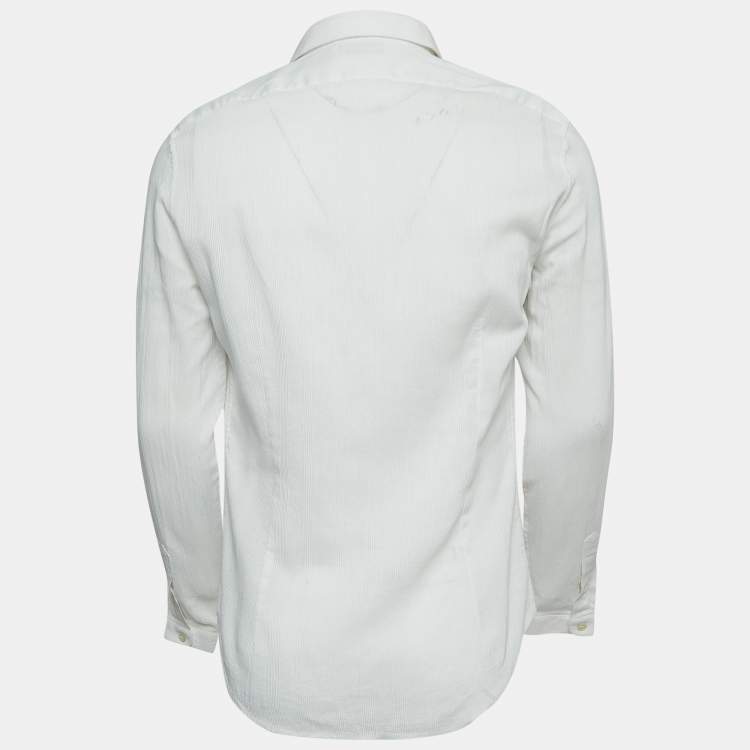 Pre Owned Saint Laurent White Striped Cotton Shirt L