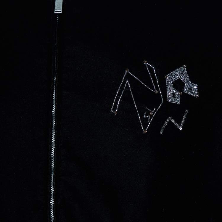 Pre Owned Saint Laurent Paris Black Embellished Velvet Contrast Rib Detail Bomber Jacket M