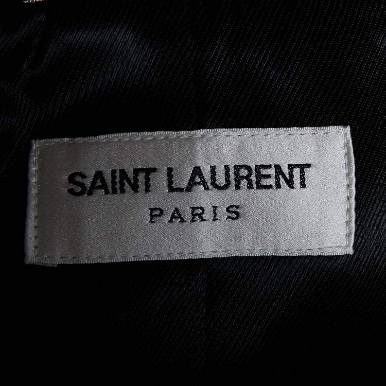 Pre Owned Saint Laurent Paris Black Embellished Velvet Contrast Rib Detail Bomber Jacket M