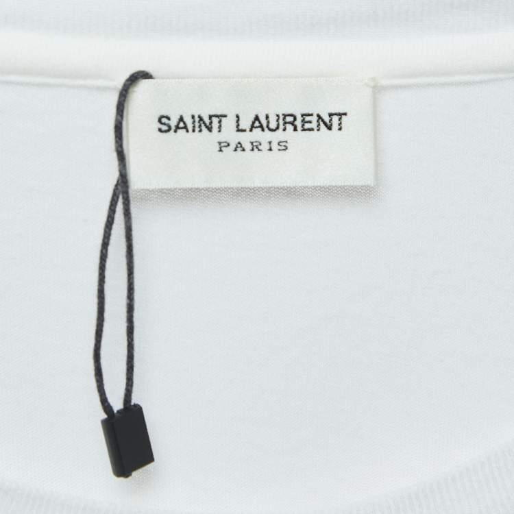 Pre Owned Saint Laurent Off-White Logo Print Cotton Relaxed Fit T-Shirt L