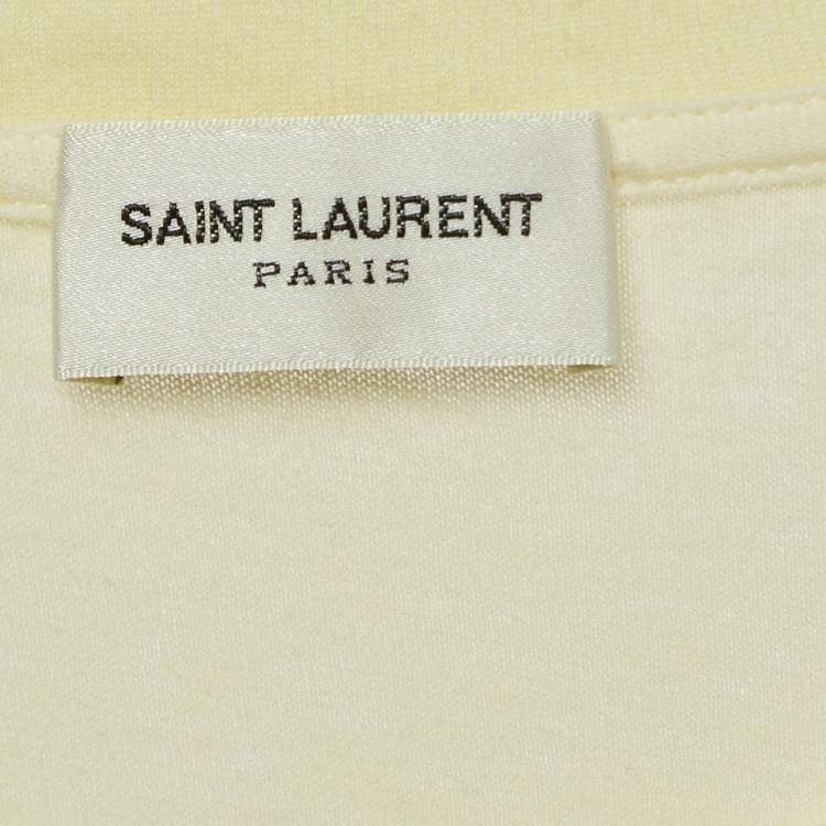 Pre Owned Saint Laurent Light Yellow Logo Print Cotton Relaxed Fit T-Shirt M
