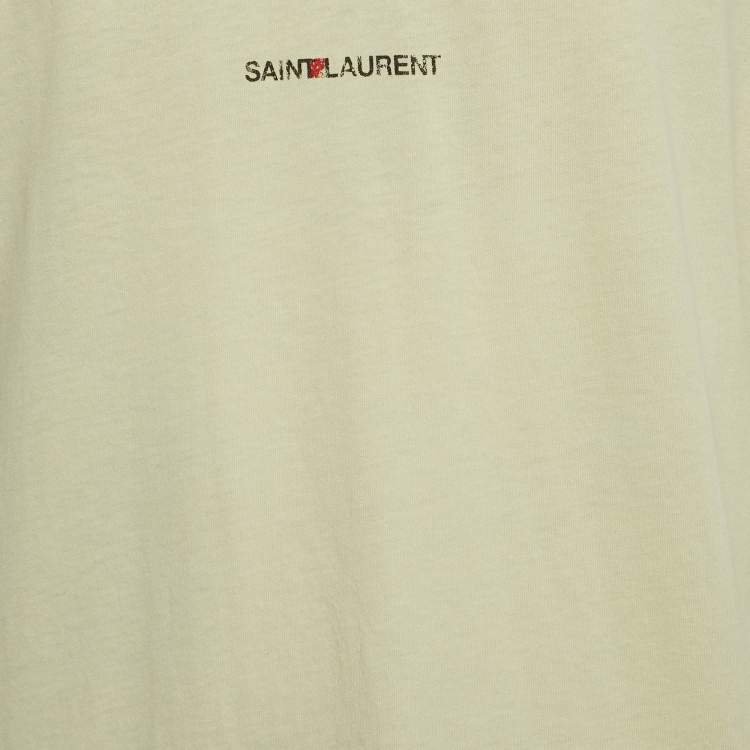 Pre Owned Saint Laurent Light Yellow Logo Print Cotton Relaxed Fit T-Shirt M
